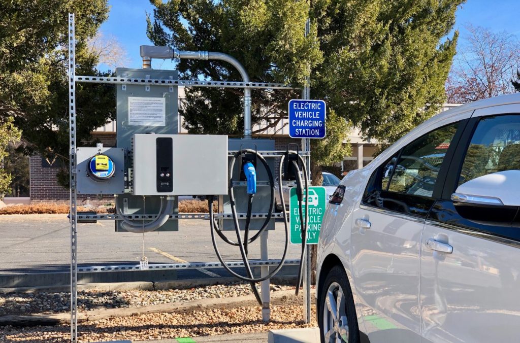 electric vehicle at a charging station